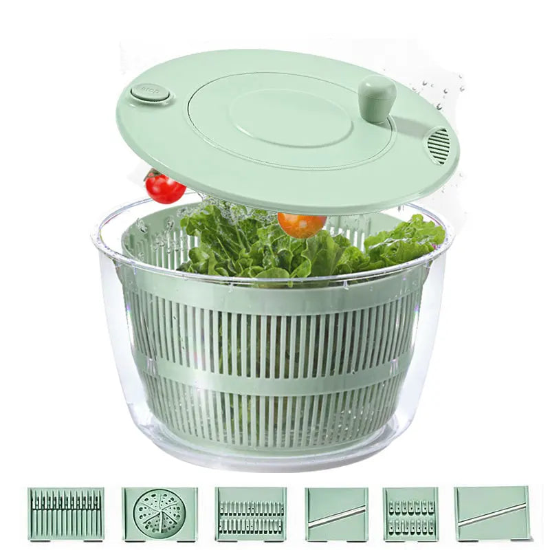 7-Piece Salad Spinner Set 5L Vegetable Washer Chopper Slicer Grater – Green
