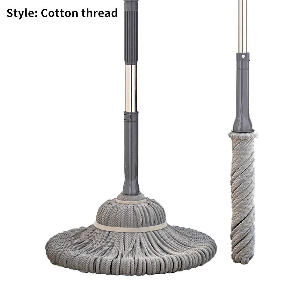 Rotating Self-Twisting Mop with Telescopic Handle 128cm Hands-Free Cleaning - Cotton Thread