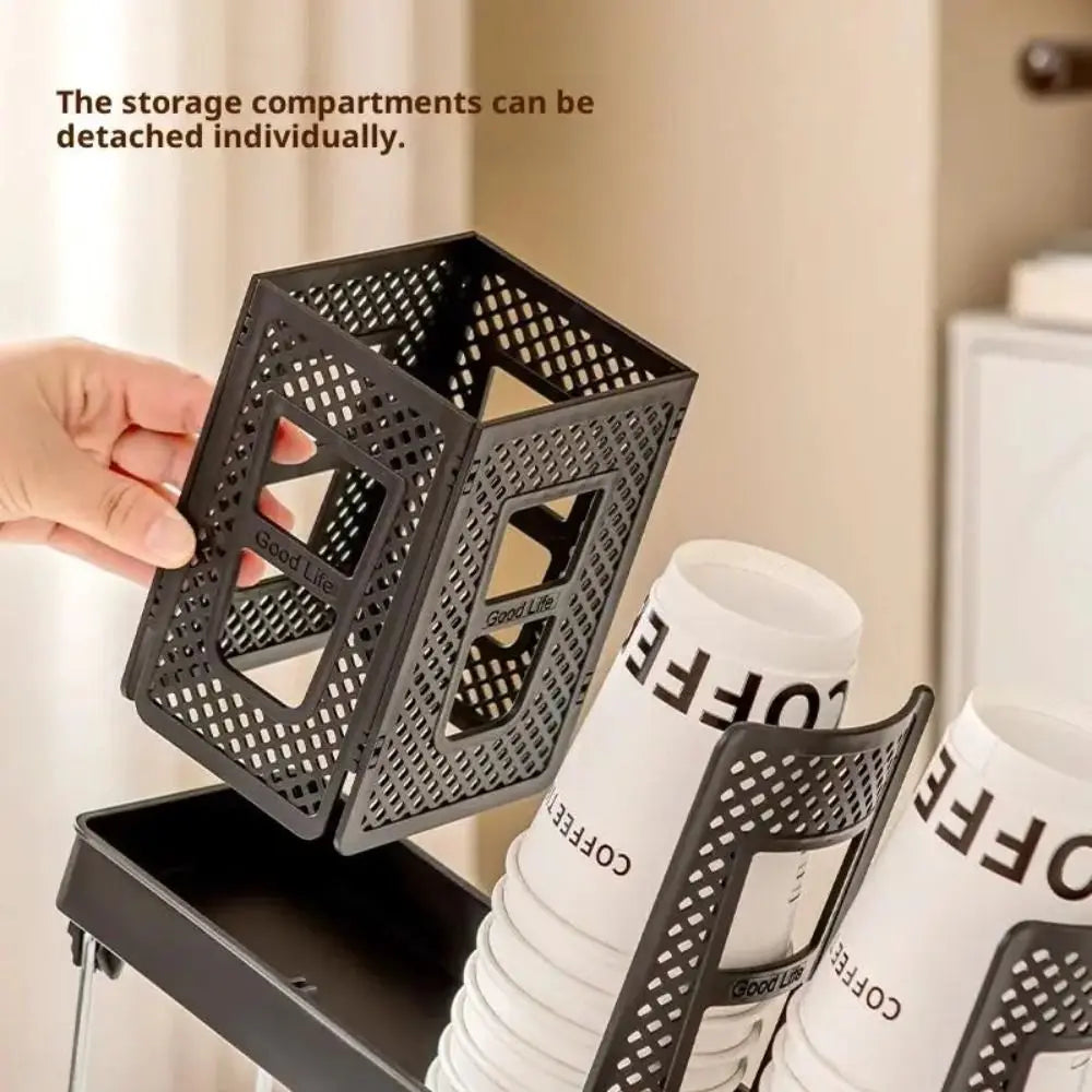 Disposable Cup Holder Single Row Detachable Coffee Cup Storage Rack Large Capacity Space Saving Organizer – Black