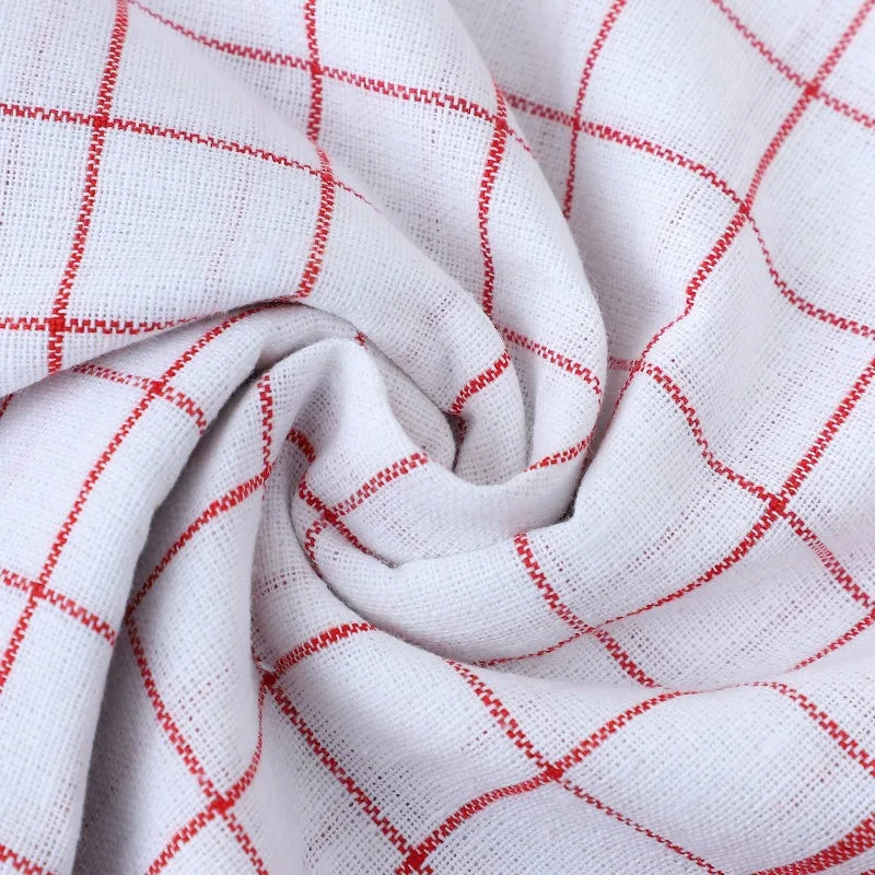 Dish Towels Set 10pcs Plaid Kitchen Cleaning Cloth Large Soft Polyester - Red