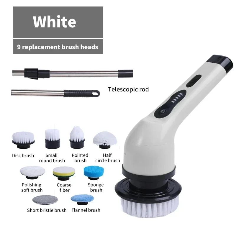Portable Rechargeable Electric Spin Cleaning Brush 9-in-1 Multi Surface Scrubber with LED Display