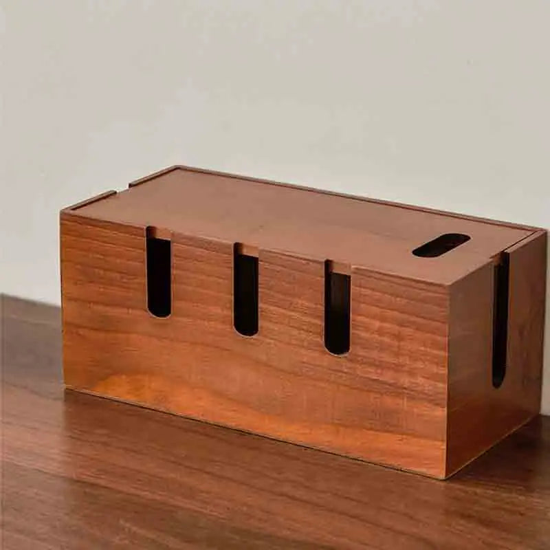 Cable Storage Box 30.5 cm Wooden Desktop Organiser with Lid for Power Cords and Charging Accessories
