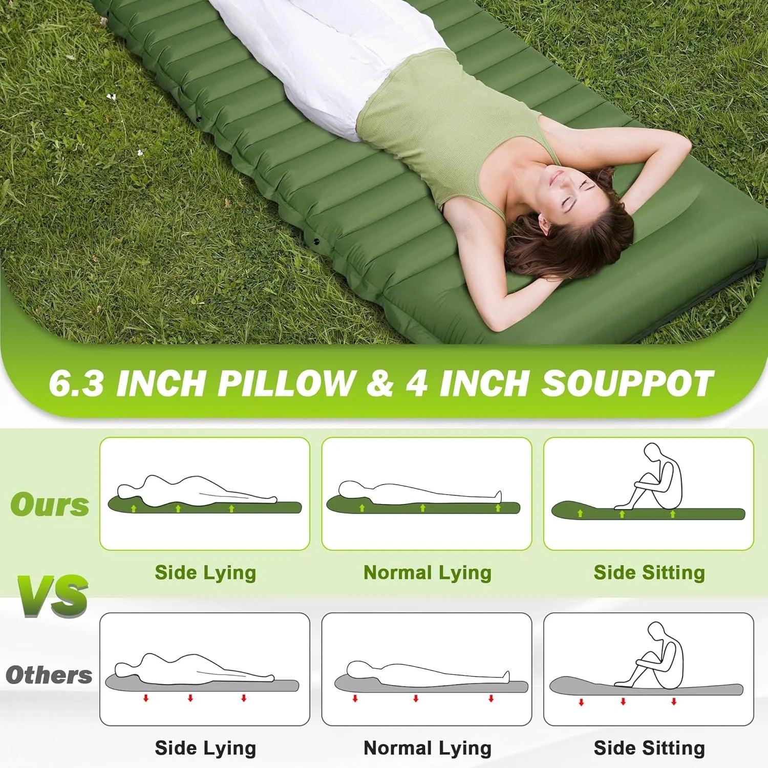 Camping Sleeping Pad Inflatable Mattress Extra Thick 4 Inch Ultralight Foldable Hiking Bed - Royal Blue