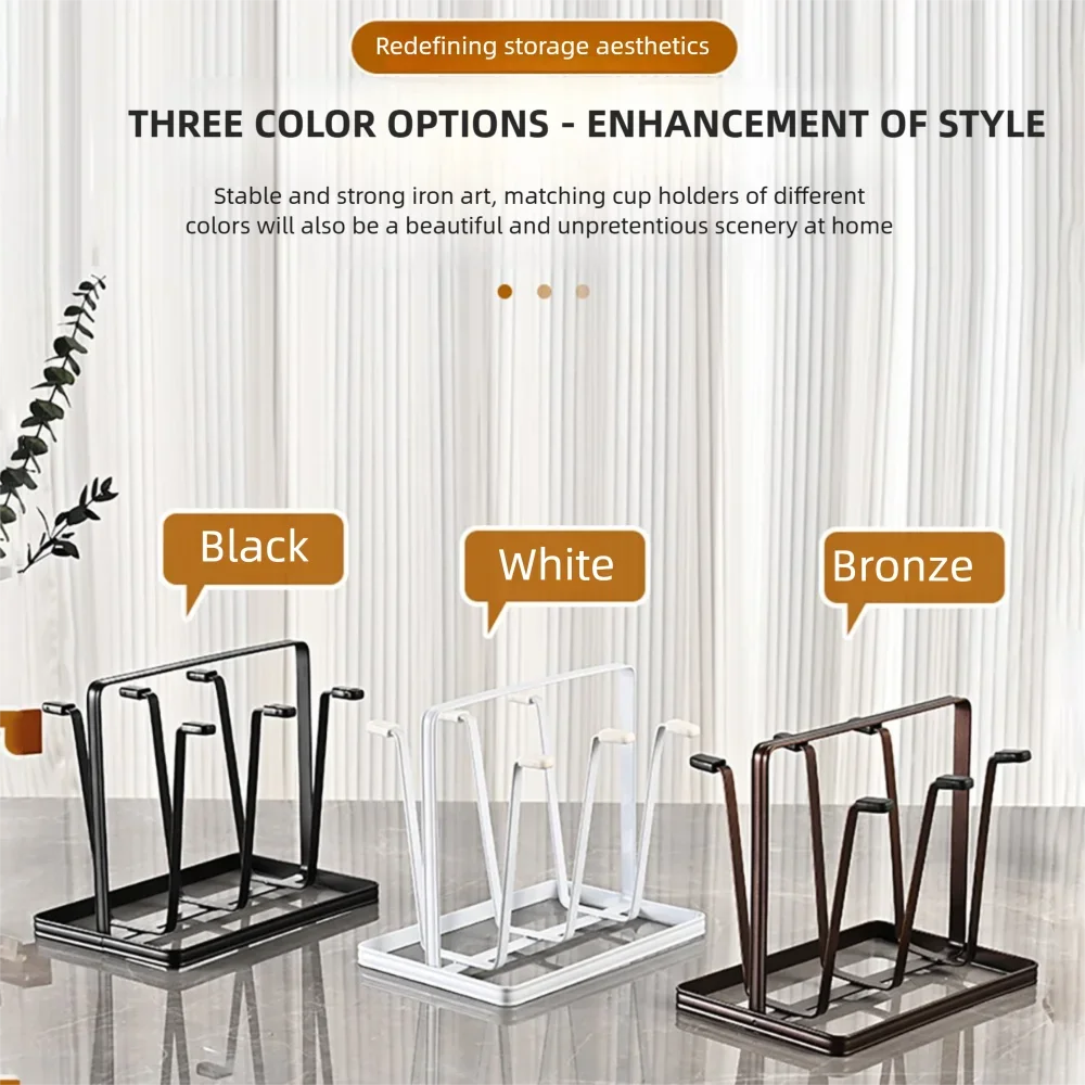 Cup Drying Rack Countertop Mug Holder Organizer with Drainage Tray and 6 Hooks – Black