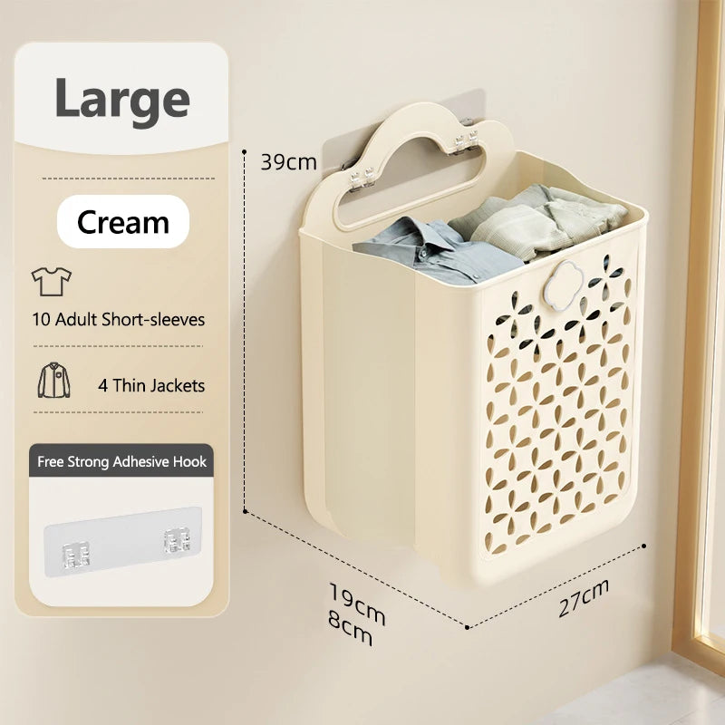 Laundry Basket Foldable PP Plastic Storage Hamper with Handles - Cream