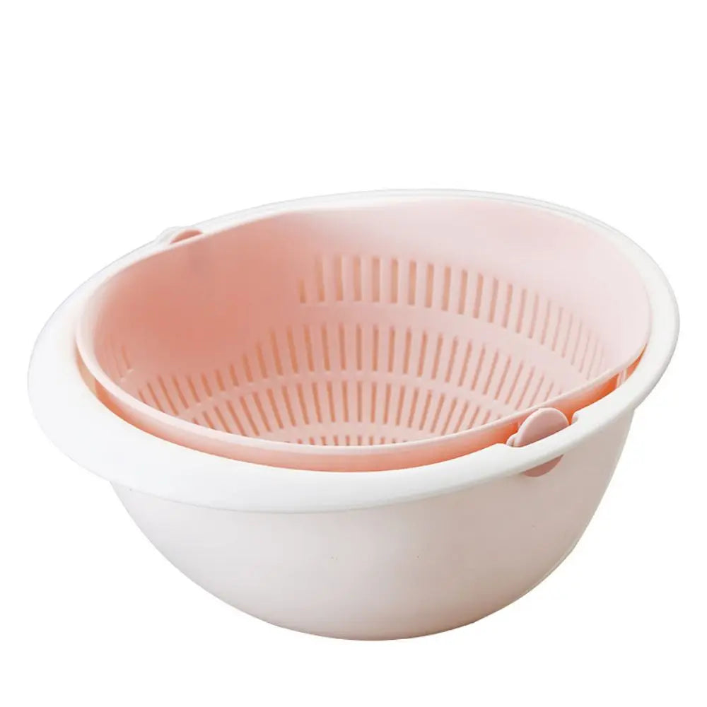 Rotatable Double Drain Basket 23cm Fruit Vegetable Washer Colander - Pink