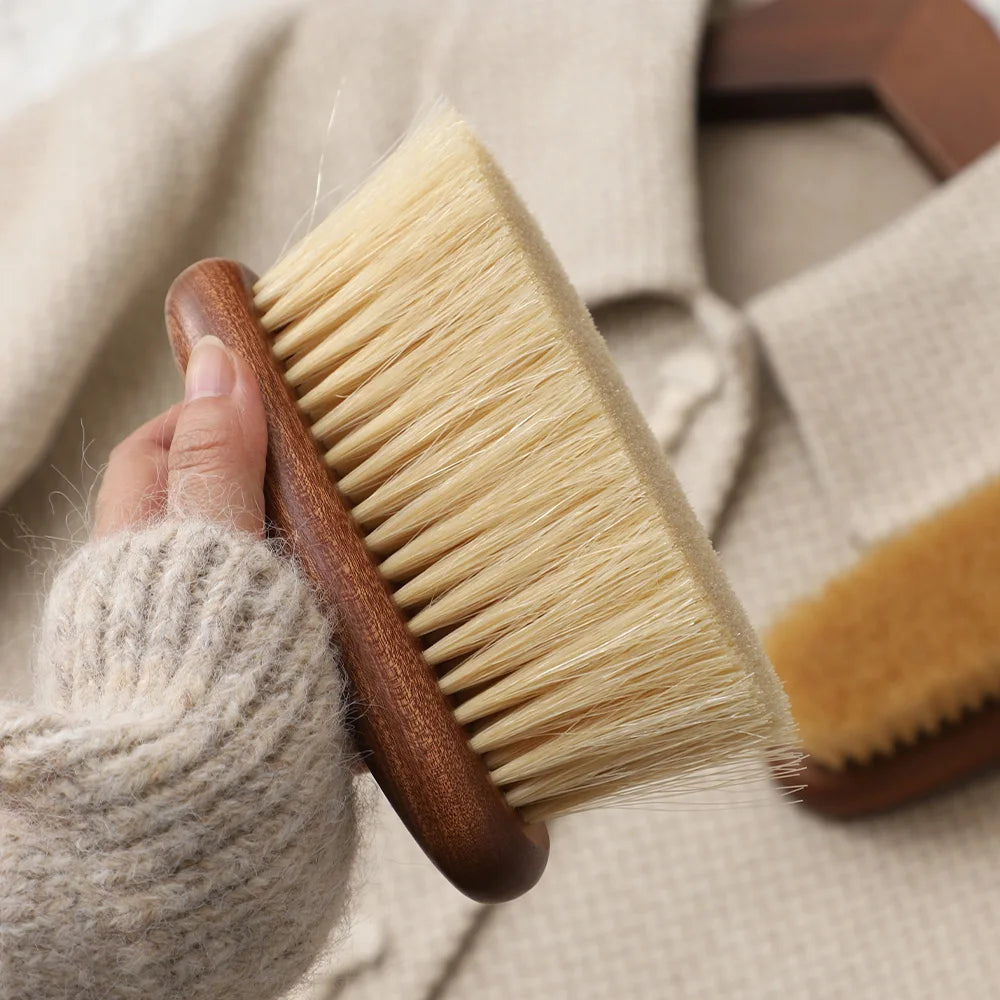 Clothes Brush Natural Horsehair Wooden Handle Lint Remover for Wool - Brown