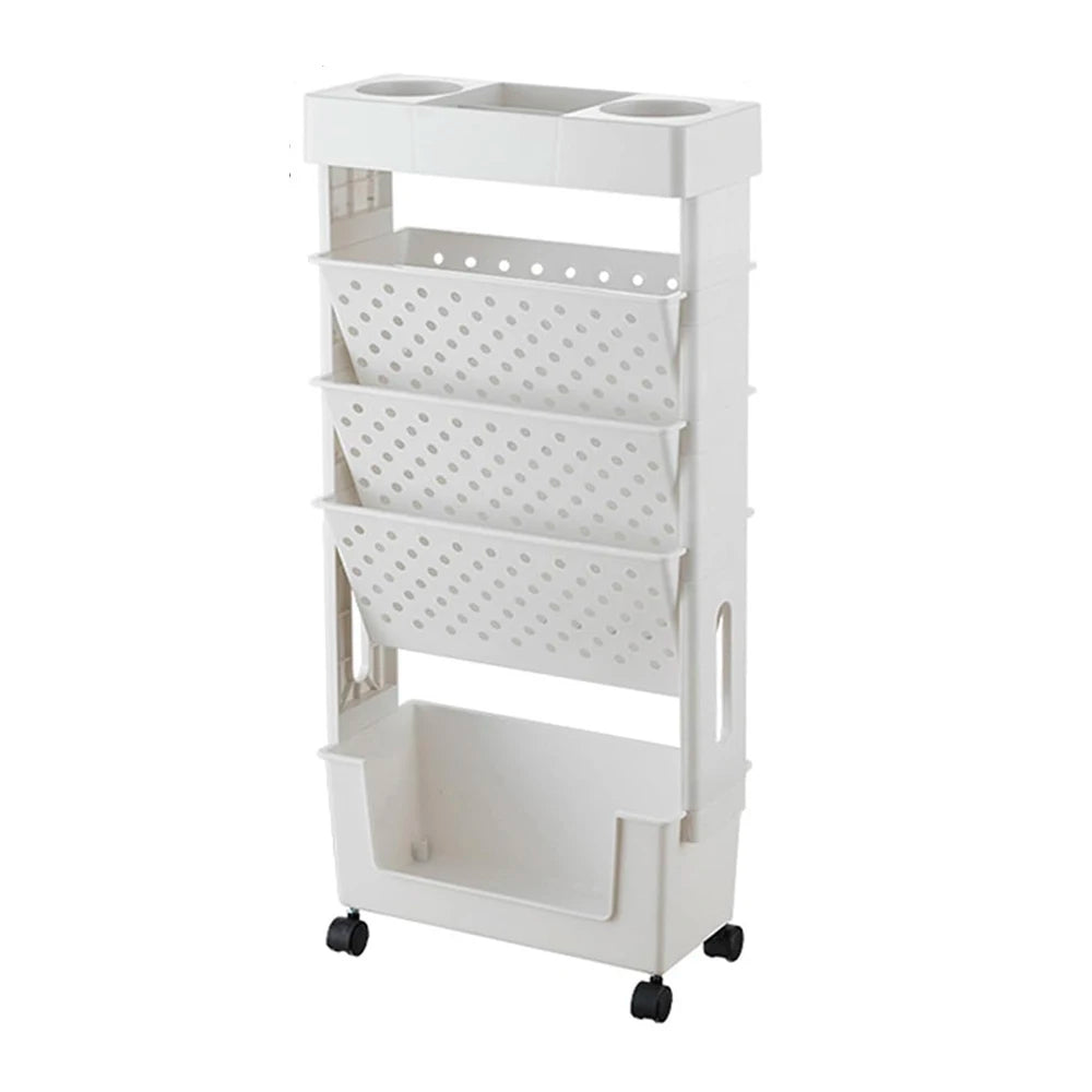 Rotating Bookshelf 5 Tier Rolling Storage Rack Multilayer Organizer Green 1PC
