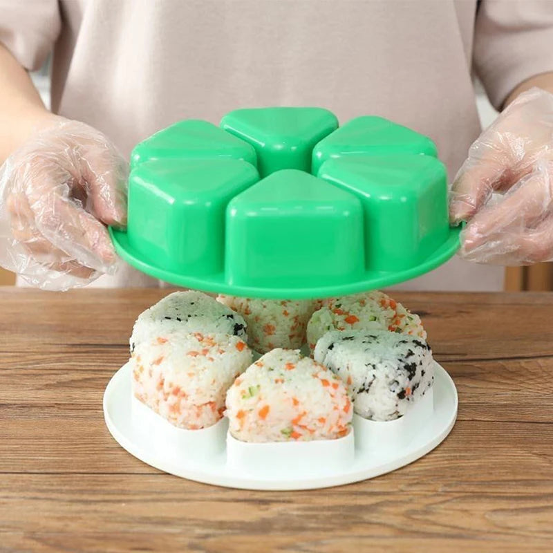 6-in-1 Onigiri Mold Triangle Sushi Rice Ball Maker Bento Press – White