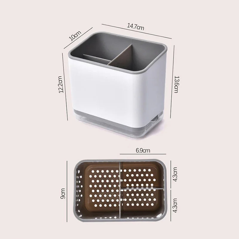Cutlery Holder 3 Compartment Kitchen Utensil Storage Rack Drain Basket Countertop Organiser – Grey