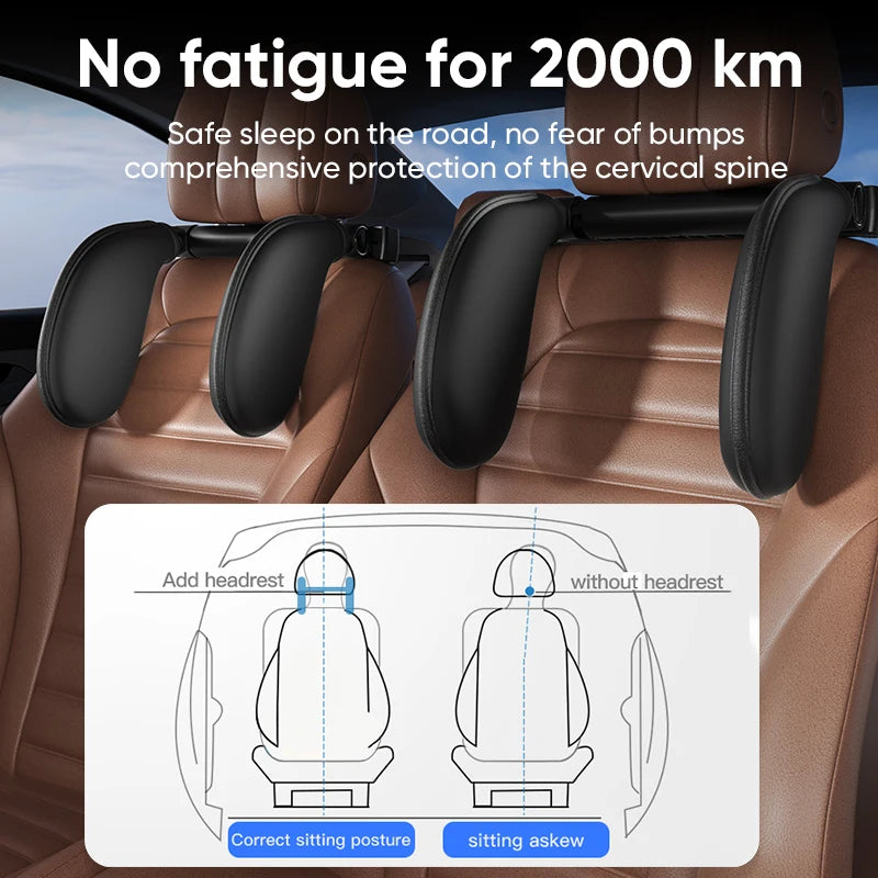 Car Headrest Pillow 360° Adjustable Memory Foam Side Support One Click Travel Cushion - Black