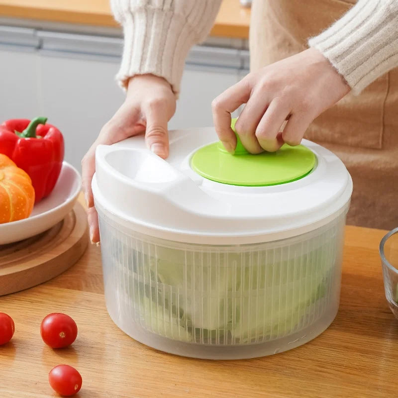 Manual Vegetable Dehydrator Salad Spinner Fruit and Lettuce Dryer with Drain Basket – Orange