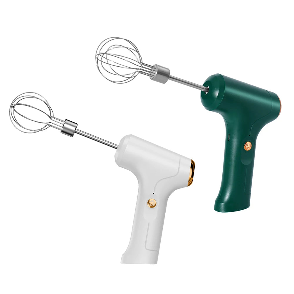 Electric Hand Mixer USB Rechargeable Cordless Food Whisk with Dual Beaters One Touch Control – White
