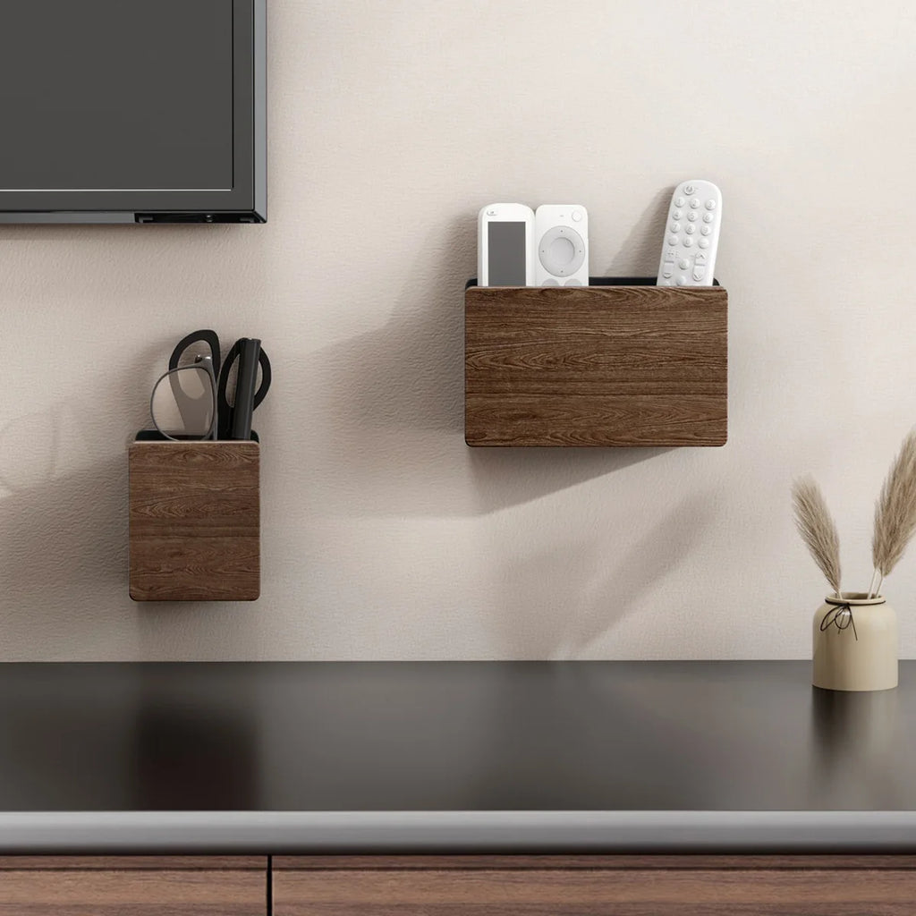 Large Wooden Desk Organiser 2-Compartment Box for Desk and Bathroom - Black