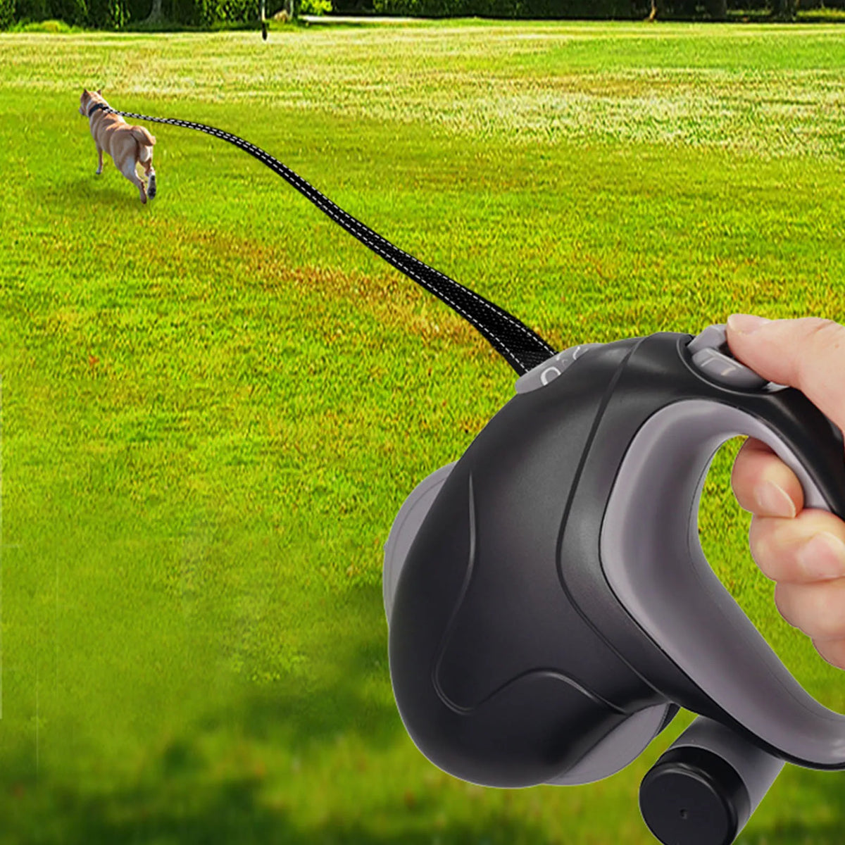 Dog Leash 10 m Retractable Lead 360° Tangle Free Handle with Waste Bag Dispenser for Outdoor Walks