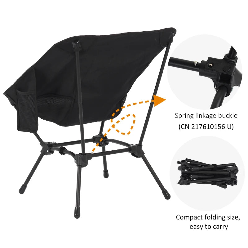 Camping Folding Chair Portable Lightweight Moon Chair Square Frame Iron Stool Black