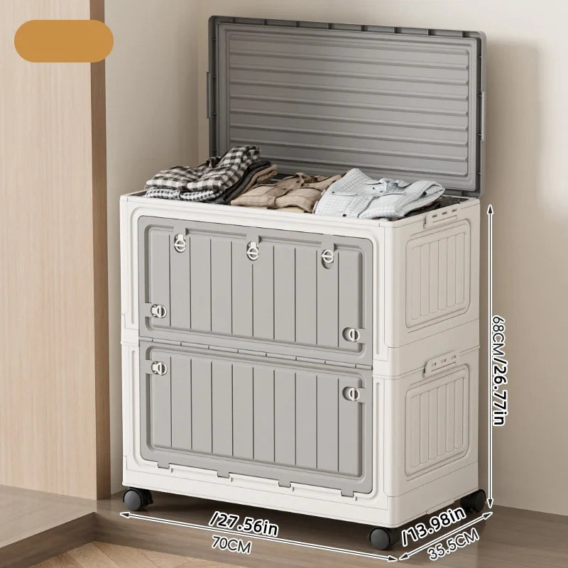 Foldable Storage Bin 70cm Large Capacity Transparent Organizer with Wheels - Gray