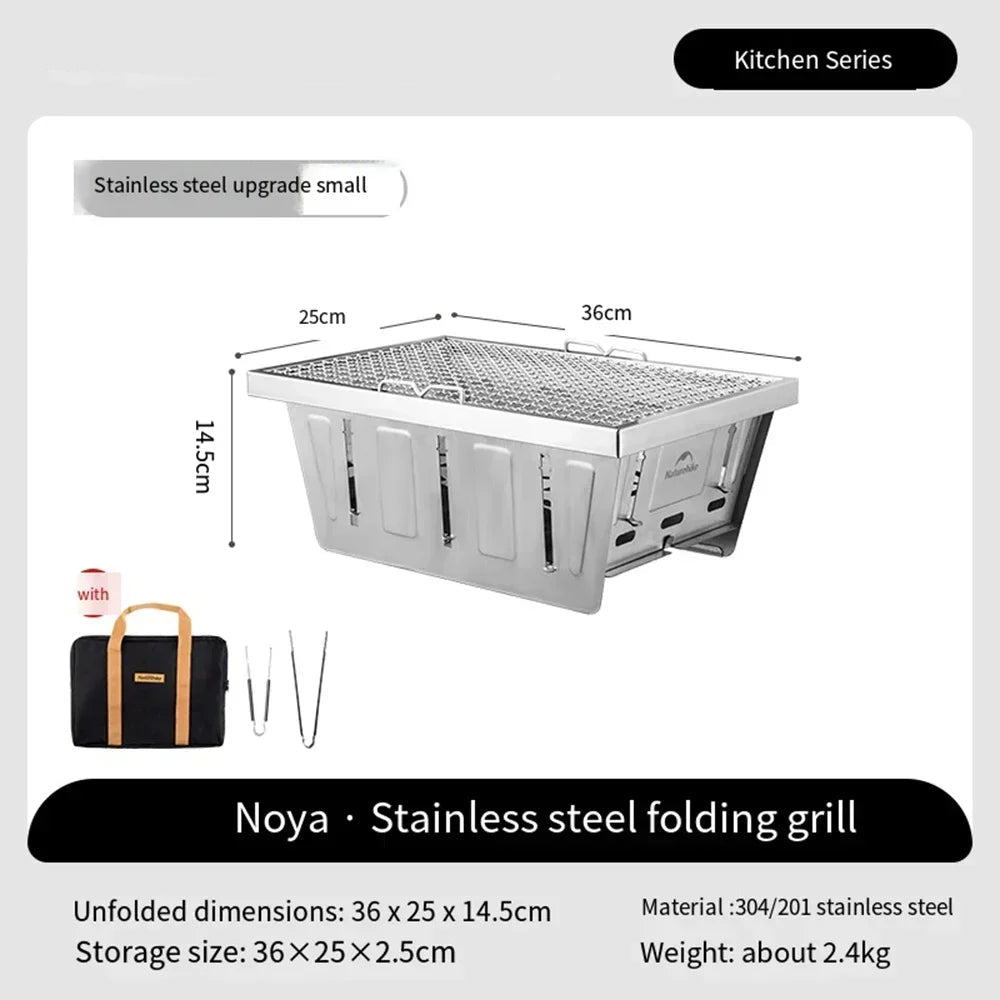 Camping BBQ Grill Foldable Stainless Steel Charcoal Barbecue Stove Portable Outdoor Cooker – Silver