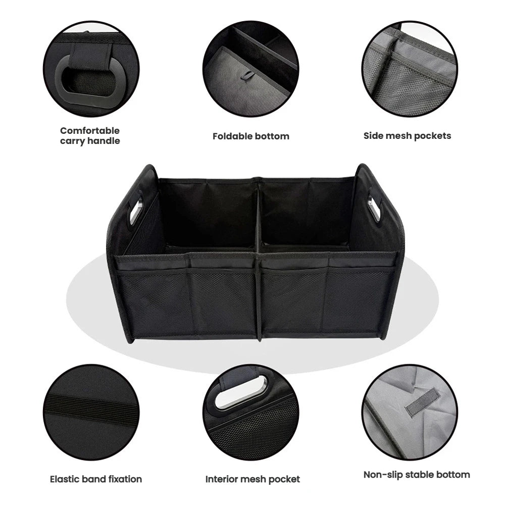 Car Storage Box 40L Foldable Portable Trunk Organiser with Side Net Space Saving Storage Container