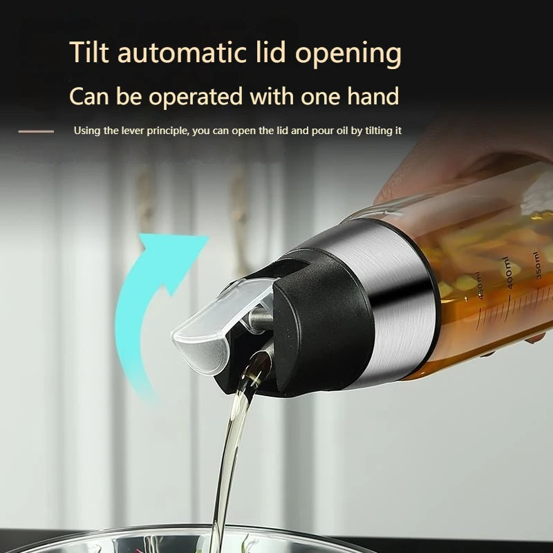 Oil Dispenser Bottle Heat Resistant Glass Automatic Pouring Leak Resistant 500mL Kitchen Jar - White