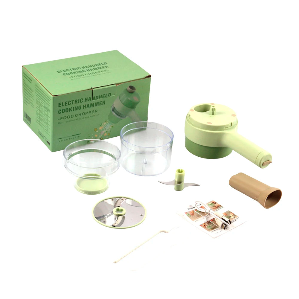 Electric Vegetable Slicer 4 in 1 USB Rechargeable Food Chopper Garlic Crusher Meat Grinder – Gold