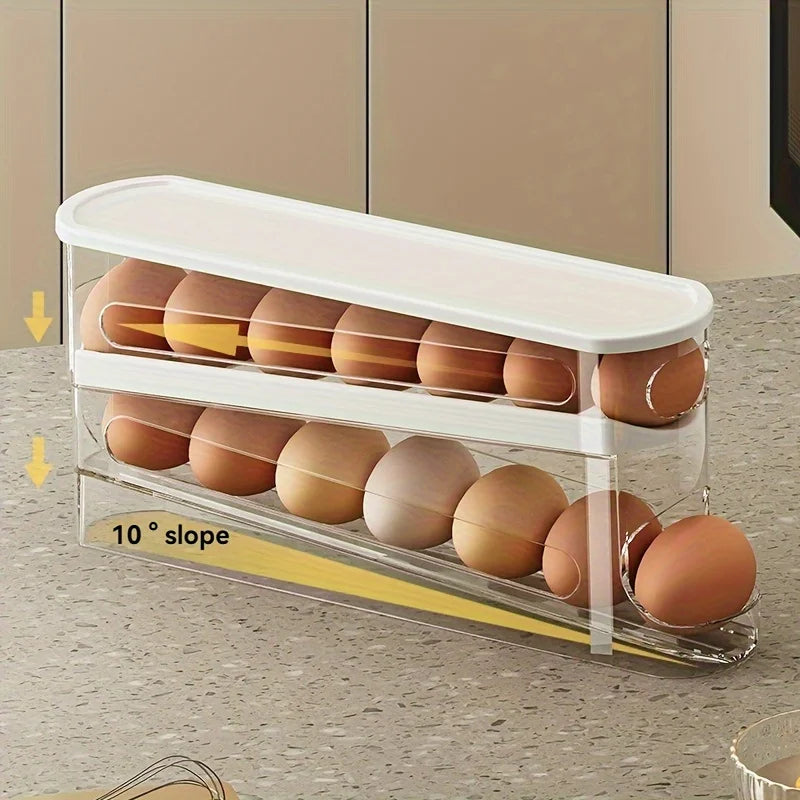 Egg Storage Box Automatic Rolling Fridge Organiser Ladder Rack Holder