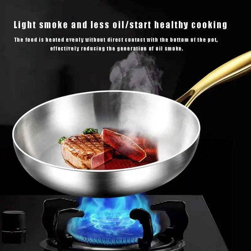 Frying Pan 26cm 316 Stainless Steel Chef Wok for Gas & Induction Cooking