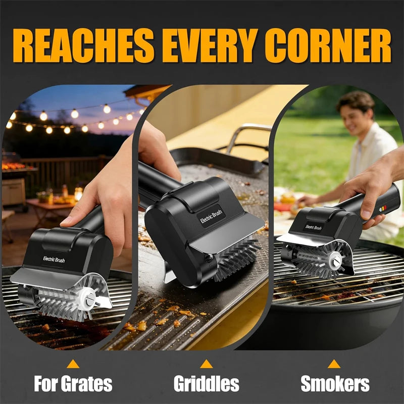 Electric Grill Cleaning Brush 450RPM Cordless Rechargeable 3 Speed BBQ Cleaner with 3 Brush Heads