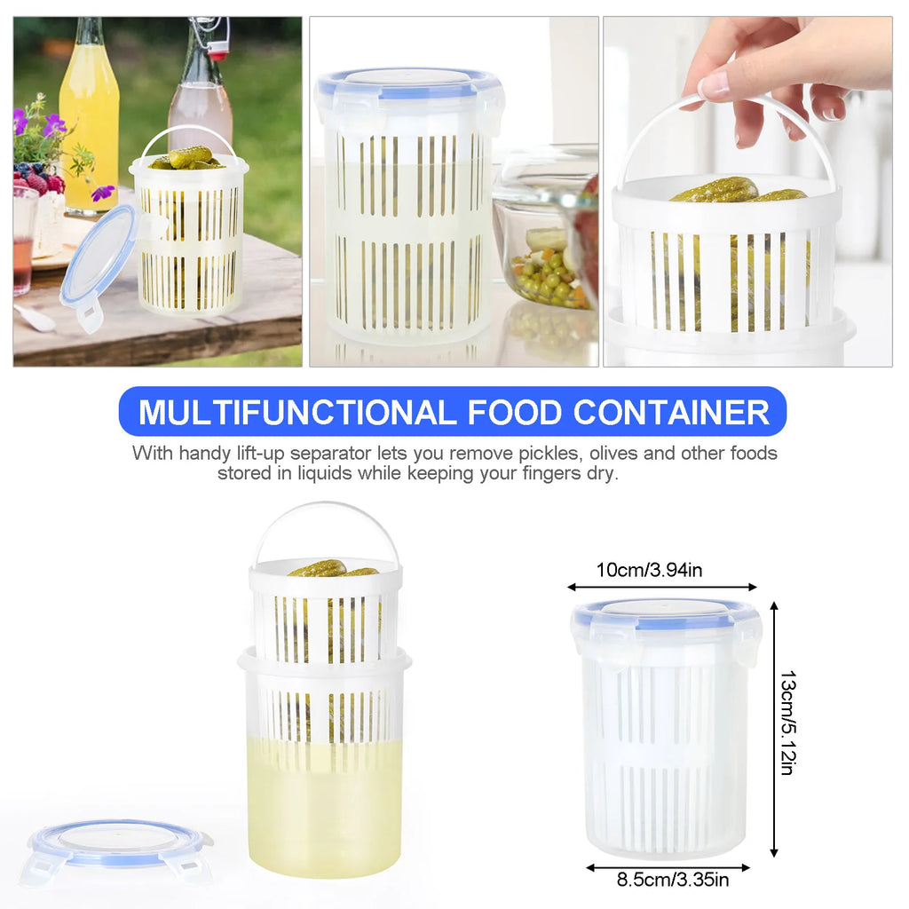 Pickle Jar with Lift-Up Strainer Airtight Leak-Proof Food Storage - White