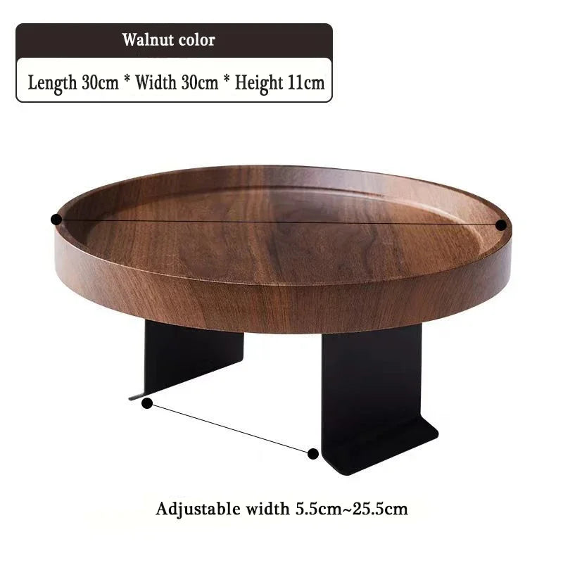 Sofa Armrest Tray Round Foldable Bamboo Clip On Couch Table – Walnut