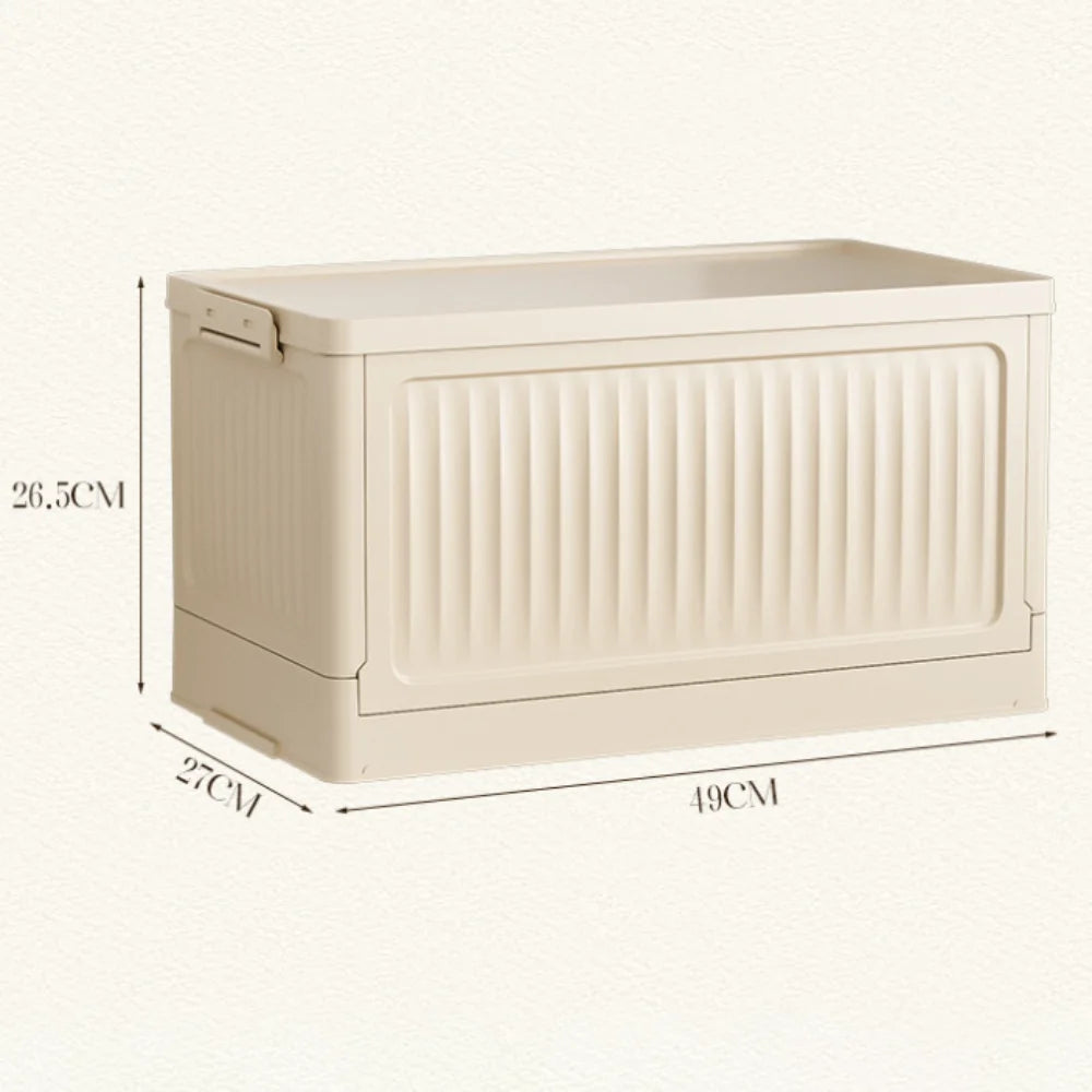 Storage Box with Lid 49 × 27 × 26.5 cm Foldable Stackable PP Organiser - Beige