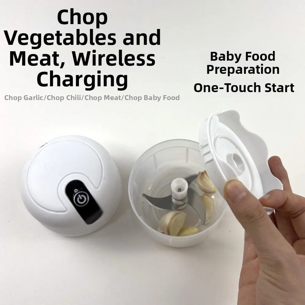 Mini Vegetable Chopper 400mAh USB Rechargeable Garlic Cutter Portable Kitchen Tool - White