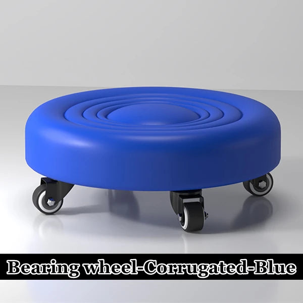 Low Rolling Stool with Universal Wheels PU Leather Cushioned Swivel Seat for Home Garage and Salon – Blue