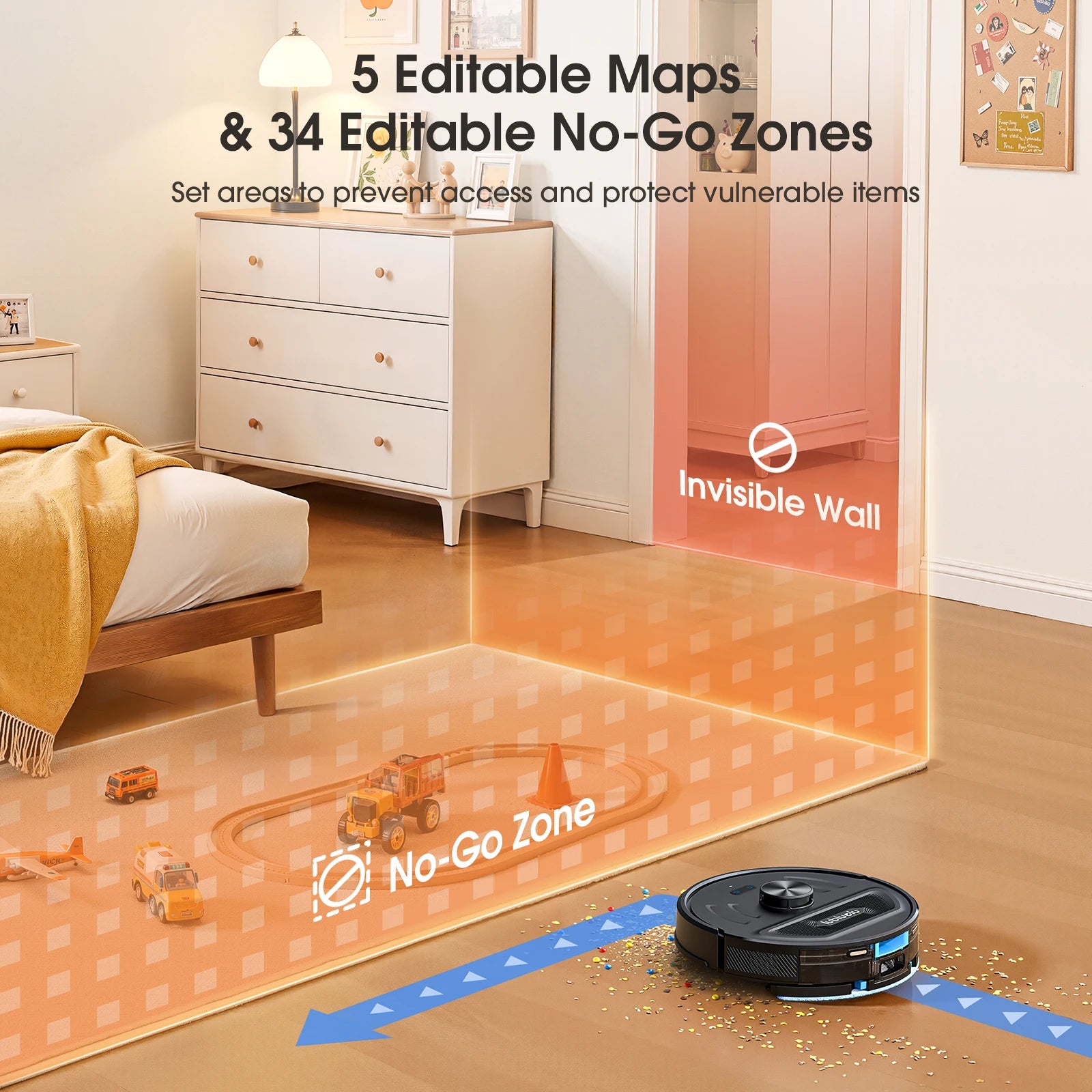 Robot Vacuum Cleaner 6000Pa LiDAR Navigation Vacuum Mop with Smart Mapping WiFi App Control Alexa