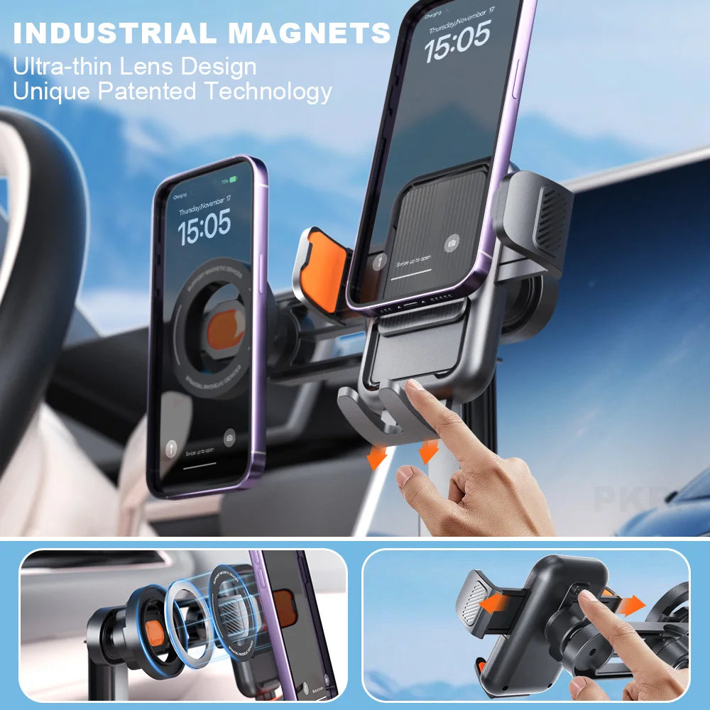 Phone Holder Dual Cup Holder Mount 360° Rotating Foldable Adjustable Vehicle Stand - Black