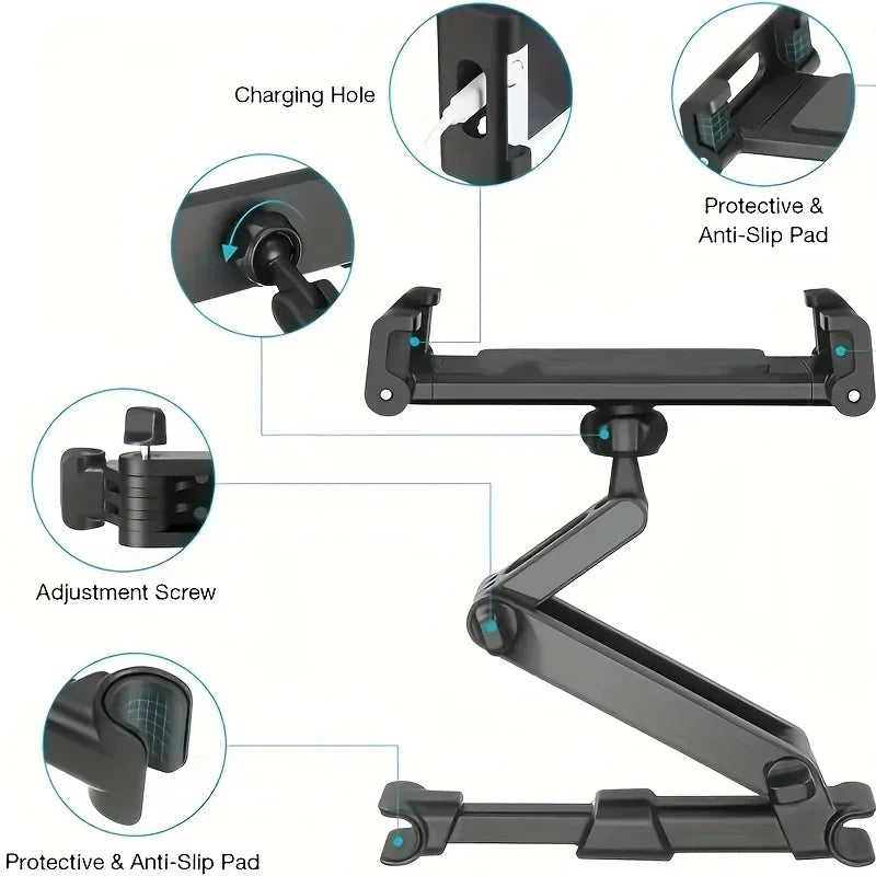 Tablet Holder Foldable Headrest Mount Rotating Extension Arm Viewing Stand Standard