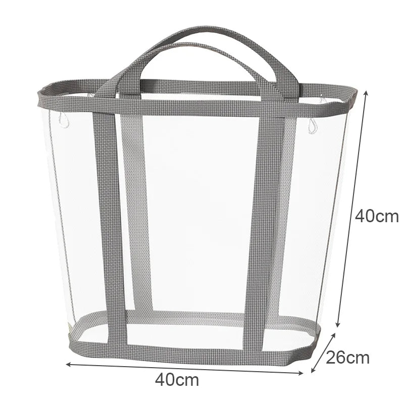 Foldable Mesh Laundry Basket Large Capacity Portable Clothes Hamper with Handles – Grey