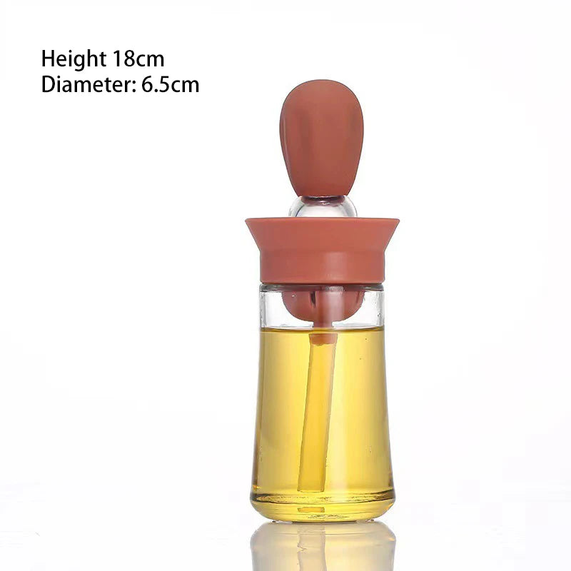 Oil Dispenser Bottle 180mL Glass Basting Brush Kitchen Cooking Vinegar Sauce Container – Blue