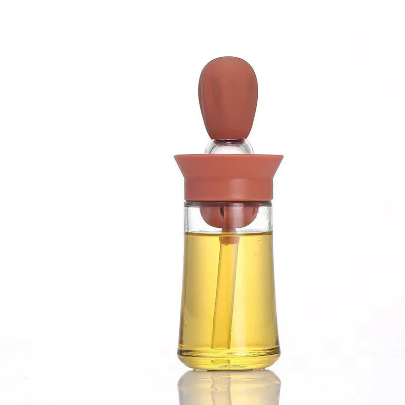 Oil Dispenser Bottle 180mL Glass Basting Brush Kitchen Cooking Vinegar Sauce Container – Red