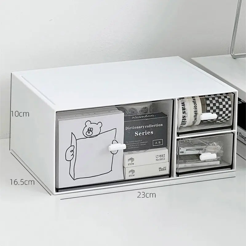 Portable Stackable Desktop Storage Drawer Box Multi Layer Plastic Organizer for Office Supplies - Large