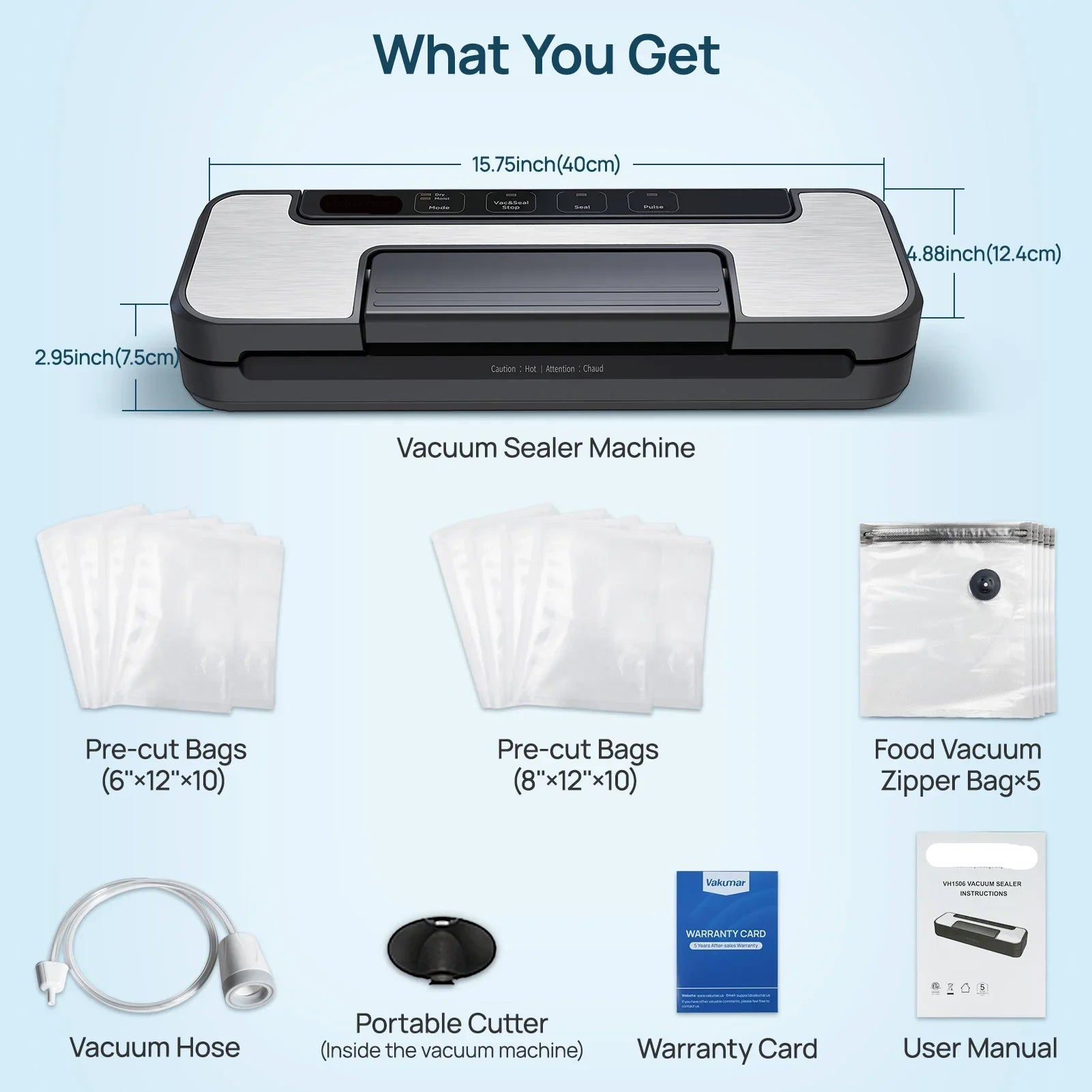Electric Vacuum Sealer Machine with Sous-Vide Function, LED Touch, and 12mm Heating Strip