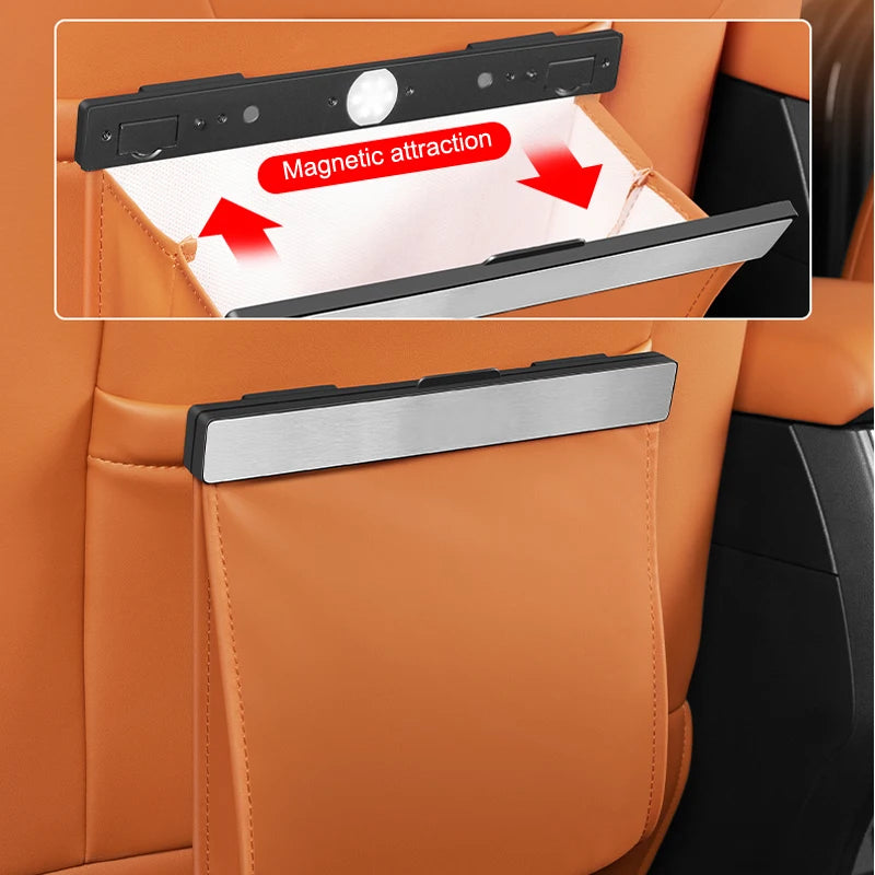 Seat Back Storage Bag Leather Hanging Vehicle Organiser Waste Bin Holder Pocket - Black
