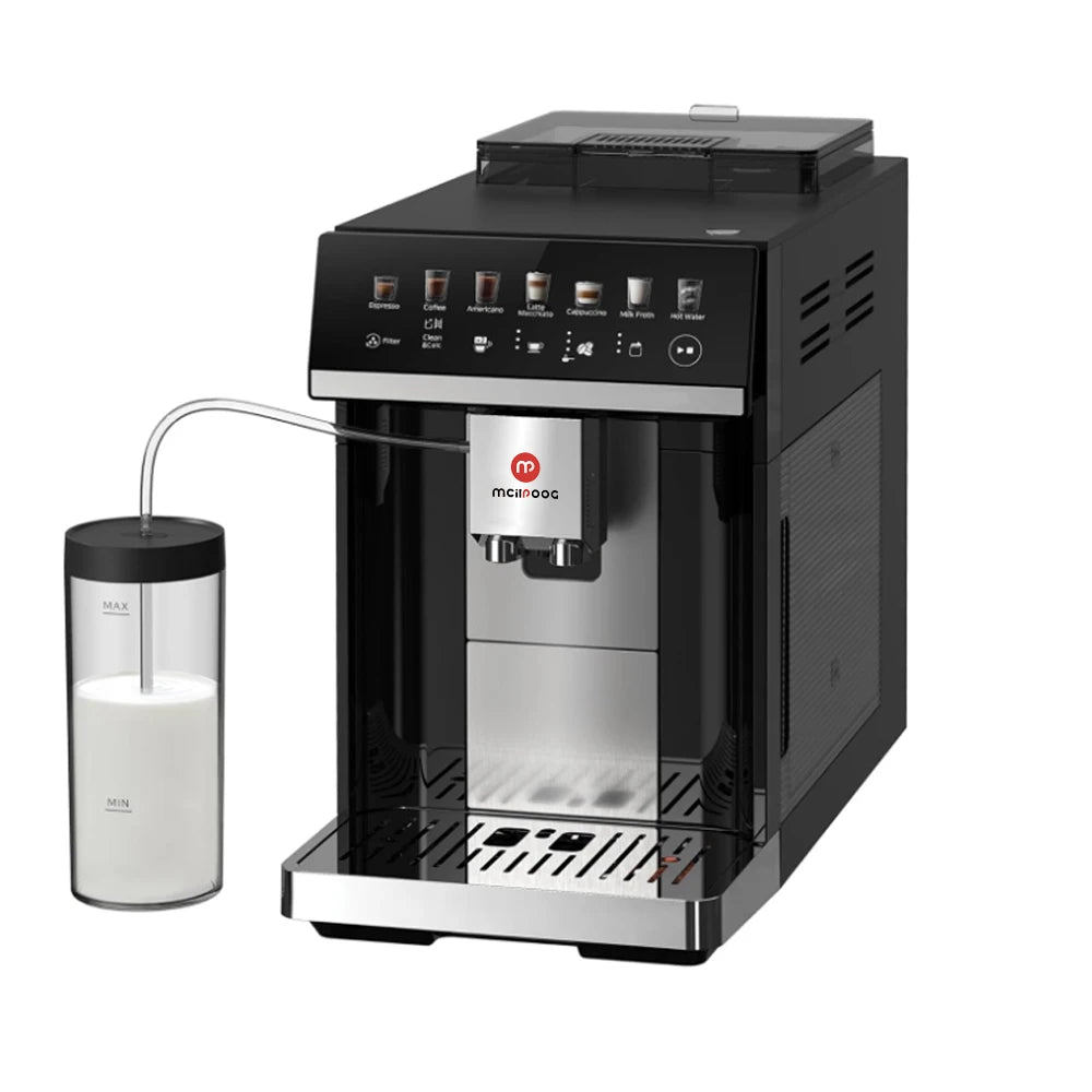 Coffee Machine 1785W Automatic Espresso Maker with Burr Grinder and Milk Frother – Black