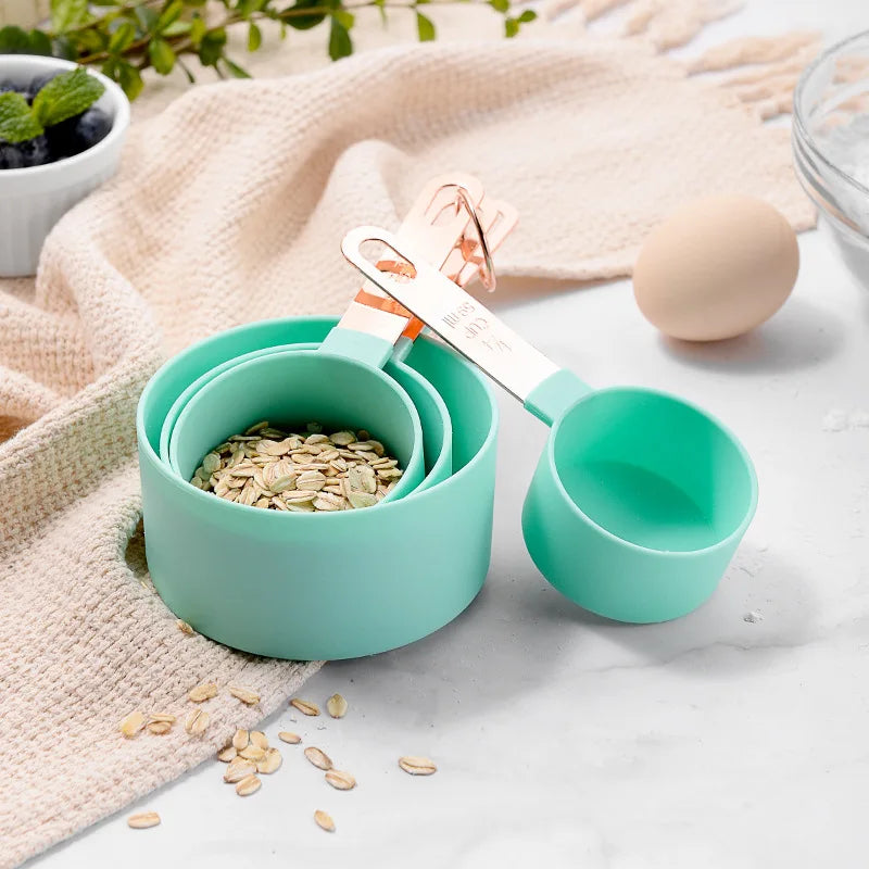 Measuring Cups 8 Piece Stainless Steel Handle Baking Cooking Measuring Spoon Set - Pink