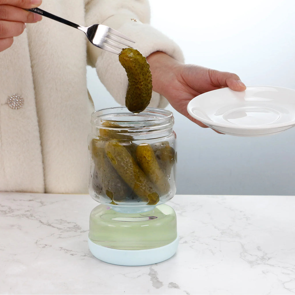 Pickle Jar 1000mL Glass Food Storage Container with Flip Strainer and Liquid Separator for Kitchen