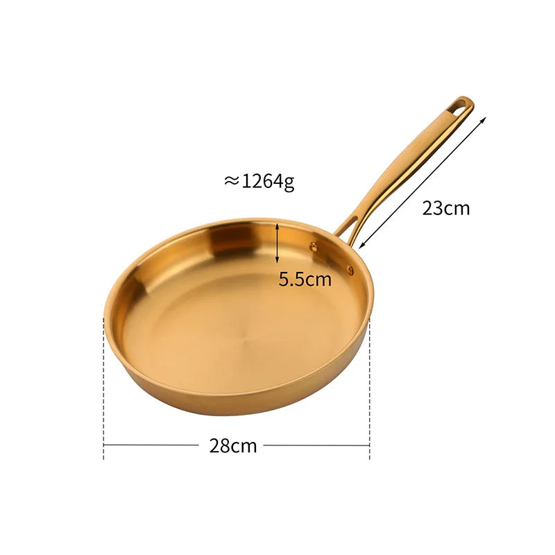 Frying Pan 28cm Stainless Steel Induction Compatible Cooking Pan - Gold