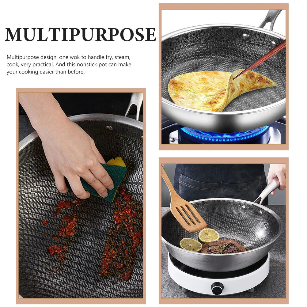 Honeycomb Wok 34 cm Stainless Steel Non-Stick Stir Fry Pan for Induction and Gas