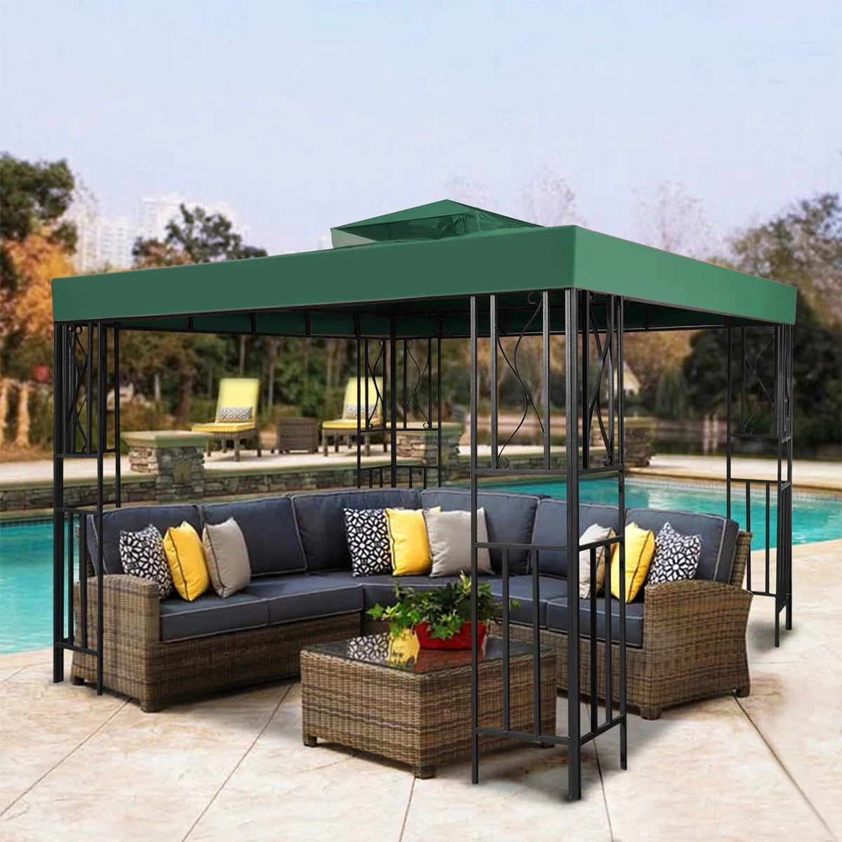 3x3M Garden Gazebo Replacement Canopy Top – Double Tier Outdoor Patio Cover - Green