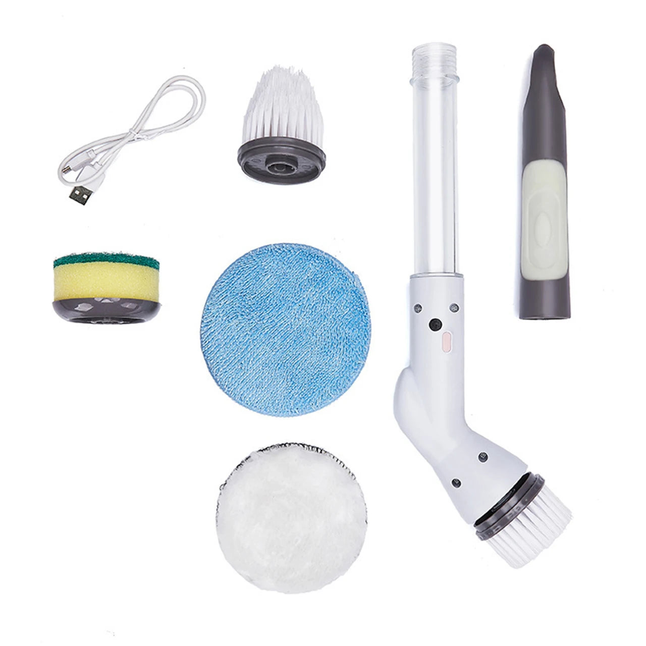 Cordless Electric Cleaning Brush Rotary Scrubber with Extension Handle Adjustable Speed - White