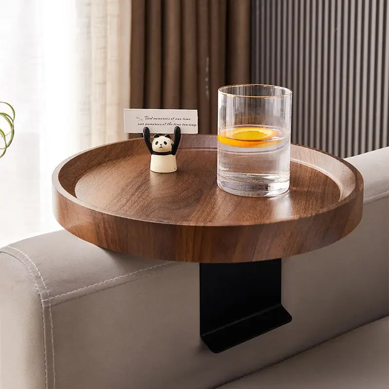 Sofa Armrest Tray Round Foldable Bamboo Clip On Couch Table – Log